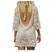 Women's Sexy Crochet Lace Bikini Cover up Smock Swimwear Mesh Beach Dress Tunic Robe Bohemian Style Cotton Polyester