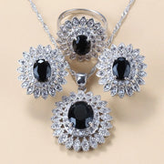 Women Zircon Sunflower 925 Silver Clip Earrings Necklace Bracelet And Ring Sets