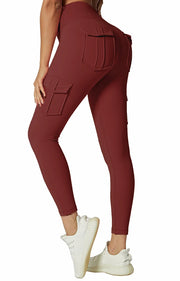 High Waist Stretch Gym Yoga Sports Leggings Women's Tummy Control Fitness Running Tights 4 Pockets Full Length Knitted Pants