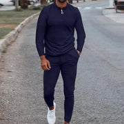 Men's Sportswear 2 Piece Set Long Sleeve Shirt+Pants Solid Sweatsuit