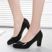 Professional Women's Shallow Mouth Single Shoes 7CM Thick High Heel Slip-On round Head Black Work Footwear