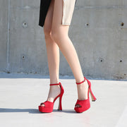13cm Thin Heels Open-Toe Square Toe Elegant Flock Dress Shoes