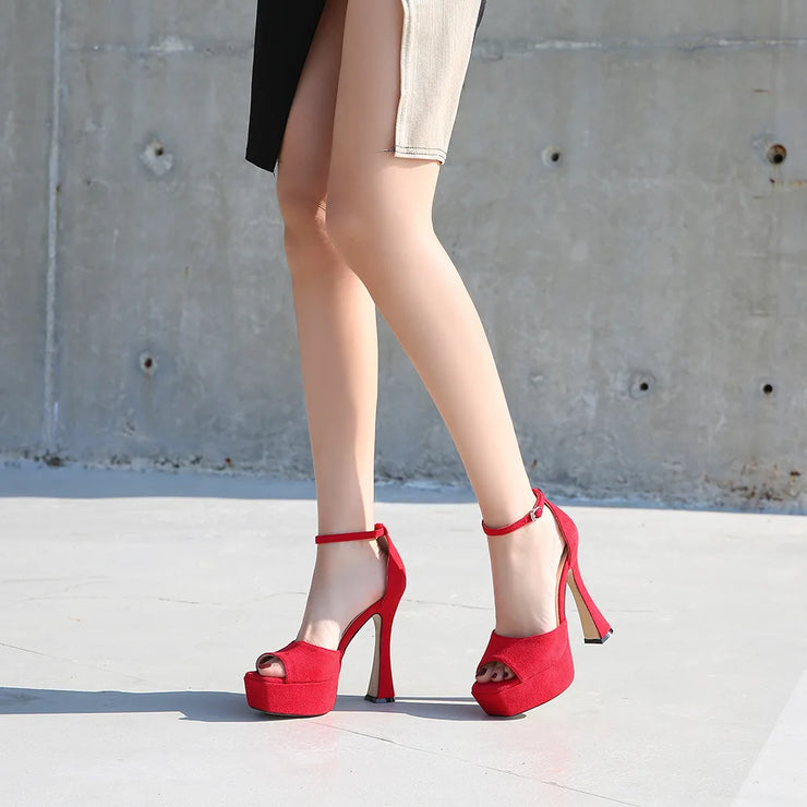 13cm Thin Heels Open-Toe Square Toe Elegant Flock Dress Shoes