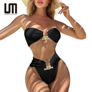 Women's V Neck Lace-Up Bikini Set Hollow out 2 Piece Eye-Catching Bandeau Top Quick Dry