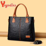 Yogodlns Vintage Letter Handle Bag For Women PU Leather Shoulder Bag Large Capacity Crossbody Bag Fashion Handbag Shopping Pouch