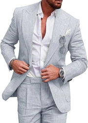 Men's Casual Slim Fit Business 2-Piece Set Breathable Blazer And Pants Ensemble with Digital Printed Seamless Fusing