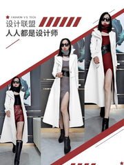 Women  White Long Leather  Long Sleeve Elegant Luxury Trench Coat