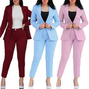 Trendy Fashion Business Suits for Women S-2XL Slim Fit Formal Office Wear Blazer Set with Breathable Blend Fabric Notched Collar