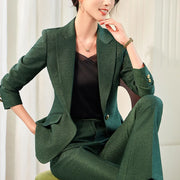 Women's Single Button 2-Piece Suit Set Formal Solid Blazer And Pants Office Lady Design Anti-Wrinkle Polyester