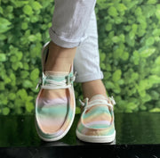 Women's Slip-On Flat Canvas Boat Shoes Blue Pink Tie Dye Breathable Lightweight round Toe Loafers for Outdoor Activities