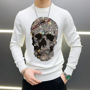 New Design Men's Sweater Hot Diamond Pattern Shiny Skull Sports Fitness Warm Top Plus Size