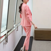 Candy Color Women's 2 Piece Suit Set Business Office Lady Blazer And Trouser Ensemble Anti-Wrinkle Polyester Cotton Spandex