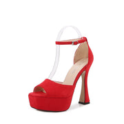 13cm Thin Heels Open-Toe Square Toe Elegant Flock Dress Shoes