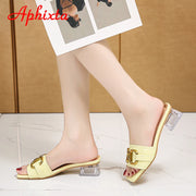 Transparent Square Heels Women Peep Toe Mules - Summer Slip-on Silver/Vibrantly Heel Sandals- Bronze with Peep- Toe Metal-Make a Grand Scene & Stand Our Class Apart Footwear: Size Range 35-45 .