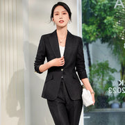 Women's Single Button 2-Piece Suit Set Formal Solid Blazer And Pants Office Lady Design Anti-Wrinkle Polyester