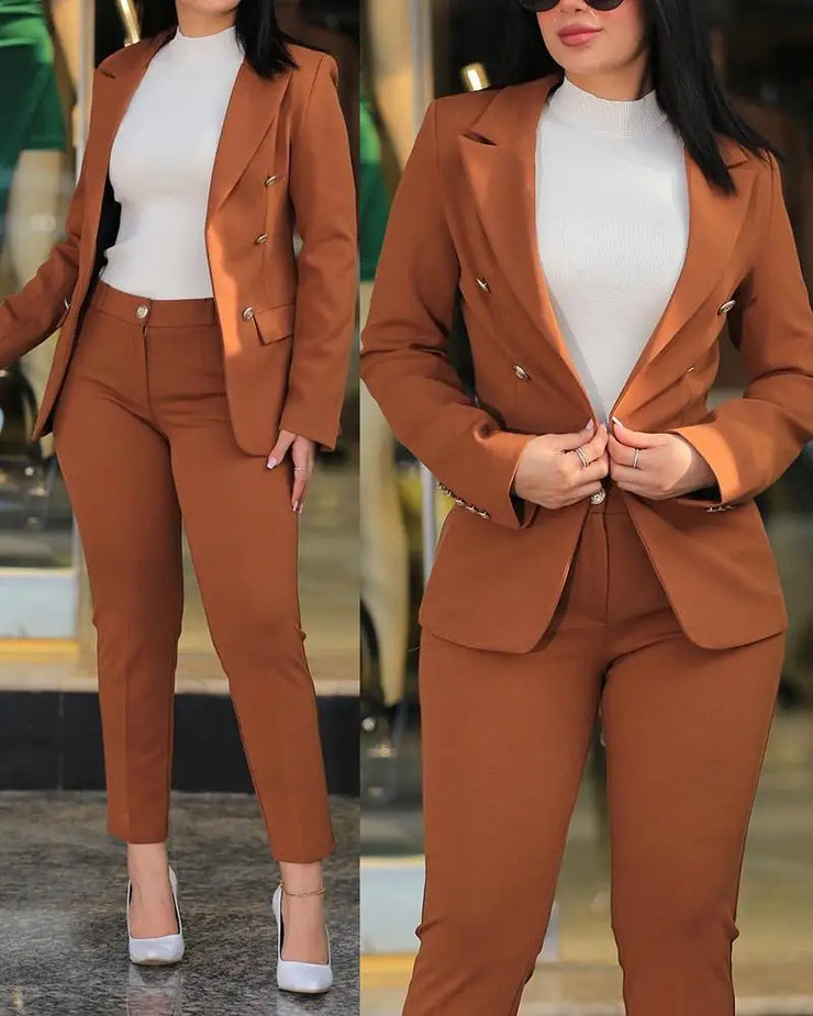 Trendy Fashion Business Suits for Women S-2XL Slim Fit Formal Office Wear Blazer Set with Breathable Blend Fabric Notched Collar