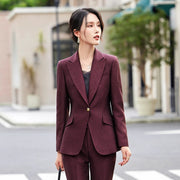 Women's Single Button 2-Piece Suit Set Formal Solid Blazer And Pants Office Lady Design Anti-Wrinkle Polyester