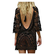 Women's Sexy Crochet Lace Bikini Cover up Smock Swimwear Mesh Beach Dress Tunic Robe Bohemian Style Cotton Polyester