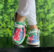 Women's Slip-On Flat Canvas Boat Shoes Blue Pink Tie Dye Breathable Lightweight round Toe Loafers for Outdoor Activities