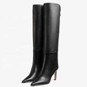 Women's Solid Suede Long Boots Low Heel Pointed Toe Fashion Knee High Booties Slip-On Shoes Straight Upper for Casual Outfits