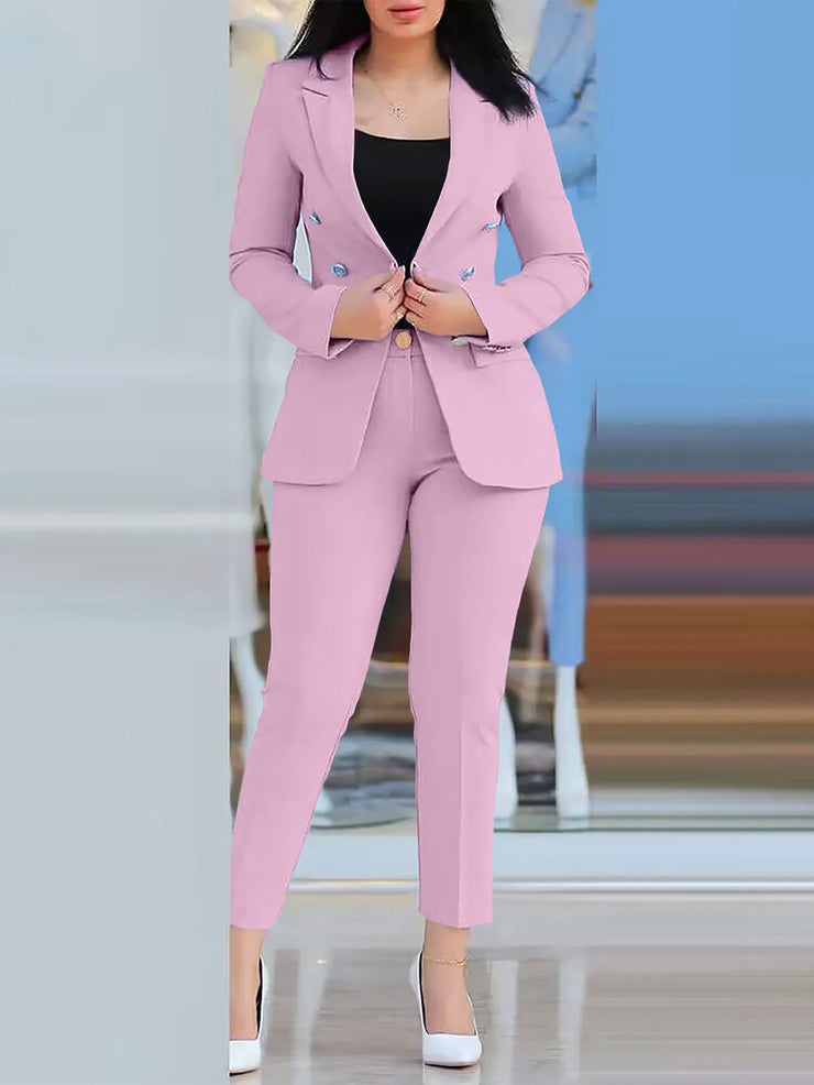 Trendy Fashion Business Suits for Women S-2XL Slim Fit Formal Office Wear Blazer Set with Breathable Blend Fabric Notched Collar