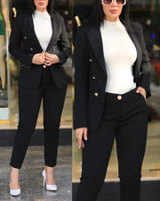 Trendy Fashion Business Suits for Women S-2XL Slim Fit Formal Office Wear Blazer Set with Breathable Blend Fabric Notched Collar