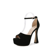 13cm Thin Heels Open-Toe Square Toe Elegant Flock Dress Shoes