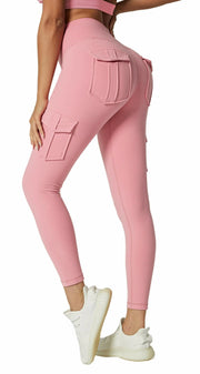 High Waist Stretch Gym Yoga Sports Leggings Women's Tummy Control Fitness Running Tights 4 Pockets Full Length Knitted Pants