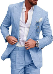Men's Casual Slim Fit Business 2-Piece Set Breathable Blazer And Pants Ensemble with Digital Printed Seamless Fusing