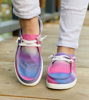 Women's Slip-On Flat Canvas Boat Shoes Blue Pink Tie Dye Breathable Lightweight round Toe Loafers for Outdoor Activities
