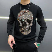 New Design Men's Sweater Hot Diamond Pattern Shiny Skull Sports Fitness Warm Top Plus Size