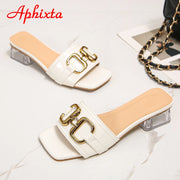 Transparent Square Heels Women Peep Toe Mules - Summer Slip-on Silver/Vibrantly Heel Sandals- Bronze with Peep- Toe Metal-Make a Grand Scene & Stand Our Class Apart Footwear: Size Range 35-45 .