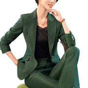 Women's Single Button 2-Piece Suit Set Formal Solid Blazer And Pants Office Lady Design Anti-Wrinkle Polyester