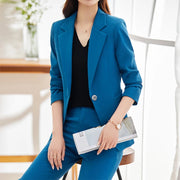 Women's High-Quality 2-Piece Blazer Suit Solid Pattern Formal Work Wear Office Pants Set Anti-Wrinkle Polyester Blouse Suits