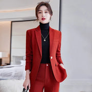 Wome's Fashion Blazer Suit Set Professional Business Two Pieces Slim Fit Blazer And Pants Casual Wear Polyester Nylon