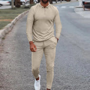 Men's Sportswear 2 Piece Set Long Sleeve Shirt+Pants Solid Sweatsuit