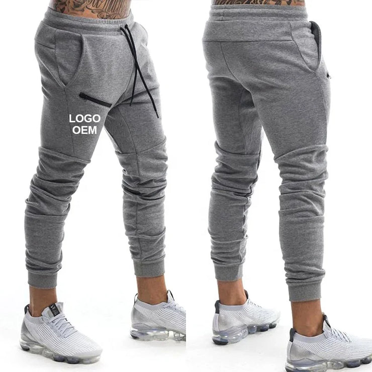Custom Logo Cotton Gym Jogger Running Pants with Zipper Pocket Male Trousers Men Blank Workout Fitness Sweatpants