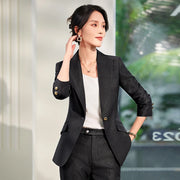 Women's Single Button 2-Piece Suit Set Formal Solid Blazer And Pants Office Lady Design Anti-Wrinkle Polyester
