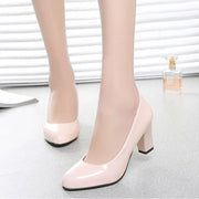 Professional Women's Shallow Mouth Single Shoes 7CM Thick High Heel Slip-On round Head Black Work Footwear
