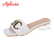 Transparent Square Heels Women Peep Toe Mules - Summer Slip-on Silver/Vibrantly Heel Sandals- Bronze with Peep- Toe Metal-Make a Grand Scene & Stand Our Class Apart Footwear: Size Range 35-45 .
