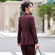 Women's Single Button 2-Piece Suit Set Formal Solid Blazer And Pants Office Lady Design Anti-Wrinkle Polyester