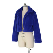 Women Faux Fur Coats Long Sleeve Furry Cropped Jacket Open Stitch