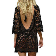 Women's Sexy Crochet Lace Bikini Cover up Smock Swimwear Mesh Beach Dress Tunic Robe Bohemian Style Cotton Polyester