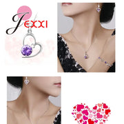 Sterling Silver Jewelry Sets Romantic Lovely CZ Crystal Necklace Pendant Earrings for Women