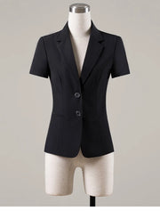 Women's Slim Fit Business Suit Short Sleeve Blazer And Trousers Set Office Work Wear Formal Temperament Ladies Summer Suit
