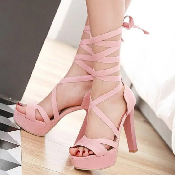 Women Rome sexy waterproof high heel toe ankle strap shoes