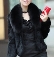 Women Tops Fashion Slim Soft Fox Fur Collar Rabbit Fur Coat Jacket