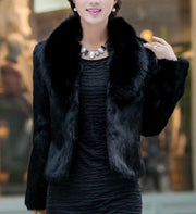 Women Tops Fashion Slim Soft Fox Fur Collar Rabbit Fur Coat Jacket