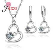 Sterling Silver Jewelry Sets Romantic Lovely CZ Crystal Necklace Pendant Earrings for Women