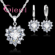 True Love 925 Sterling Silver Jewelry Sets For Women Cubic Zirconia Pendant Necklace Earrings Set Valentine's Gift